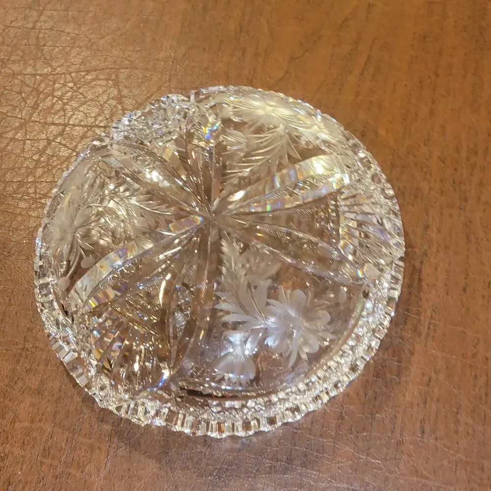 Vintage ABP Cut Glass Crystal 7” Bowl Scalloped Rim